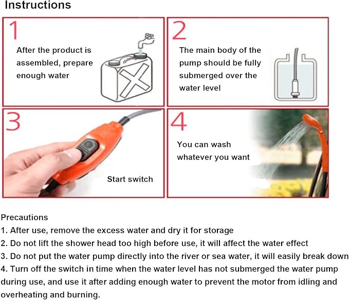 Portable Camping Shower 12V Outdoor Pump Shower Head Portable Handheld 3.5L/min Cigarette Lighter Adapter for Camping Hiking Car Washing
