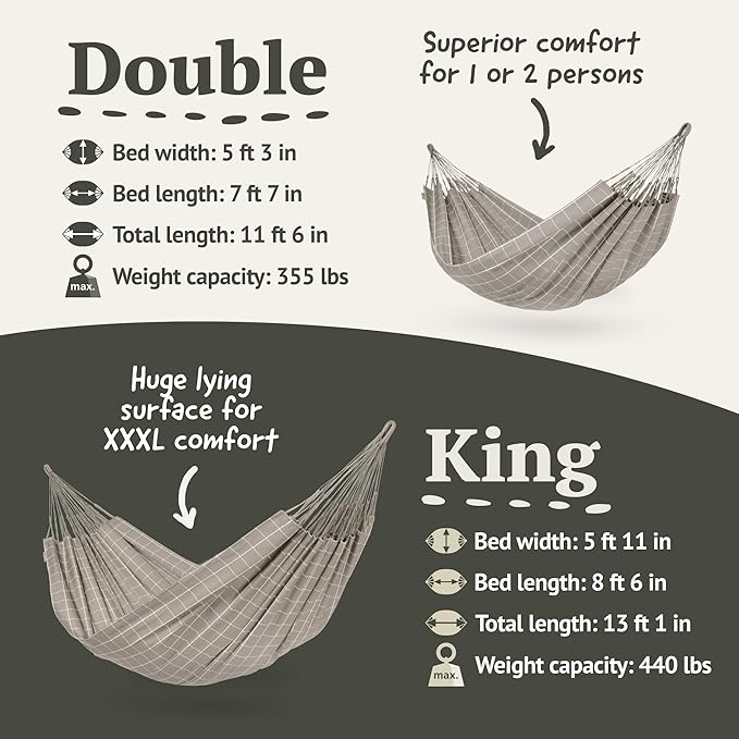 LA SIESTA Brisa Classic Hammock Handmade Weather-Resistant Tear-Resistant Hammock for Indoor &amp Outdoor Relaxation Size-King - Almond