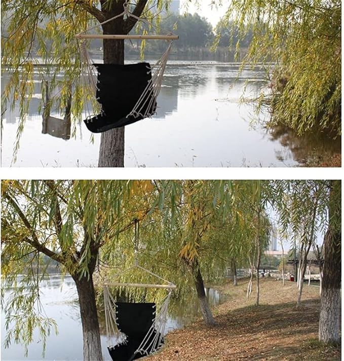 Portable Hammock Portable Small Hammock Cotton Canvas Porch Swing Relaxing Outdoor Garden Seat Travel Camping Hanging Lounger Lazy Chair for Backpacking Beach (Color : Black)