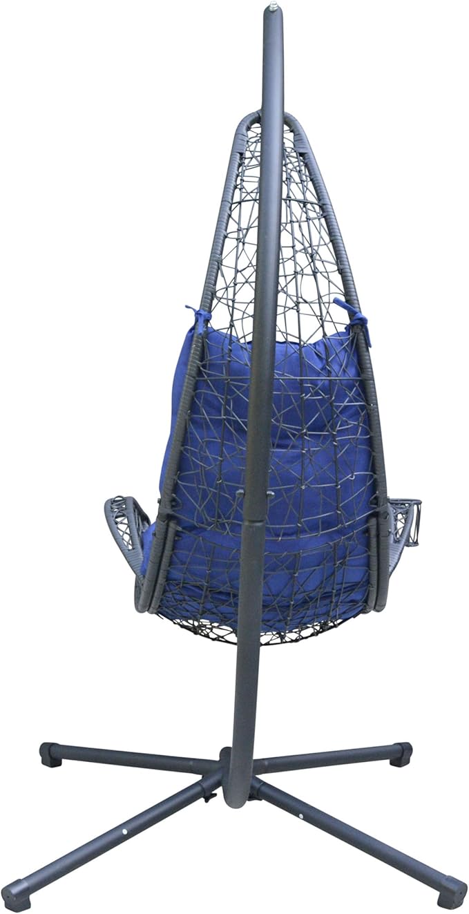 Algoma Net Company Cushioned Rattan Wicker Hanging Chair with Stand