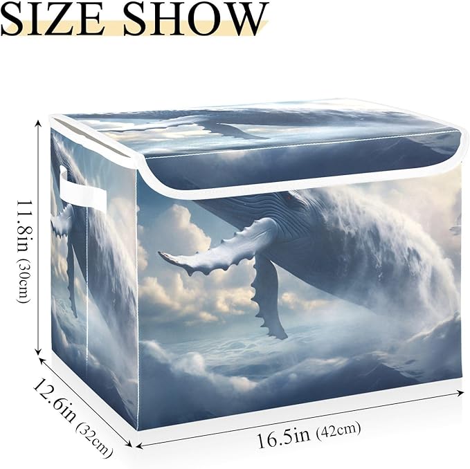 AIXIWAWA Lidded Storage Cube (Big Whale on Cloud) Fabric Foldable Closet Bins with Flip Lid and Handles Organizer Basket Container 16.5 x 12.6 x 11.8 IN