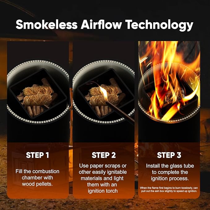 Rayzi New Rocket Stove 55 Inch Smokeless Wood Pellet Patio Heater Wood Pellet Fire Pits for Outside Portable Pellet Heater for Patio/Garden/Backyard/Outside Restaurant/Bonfire Party/Beach