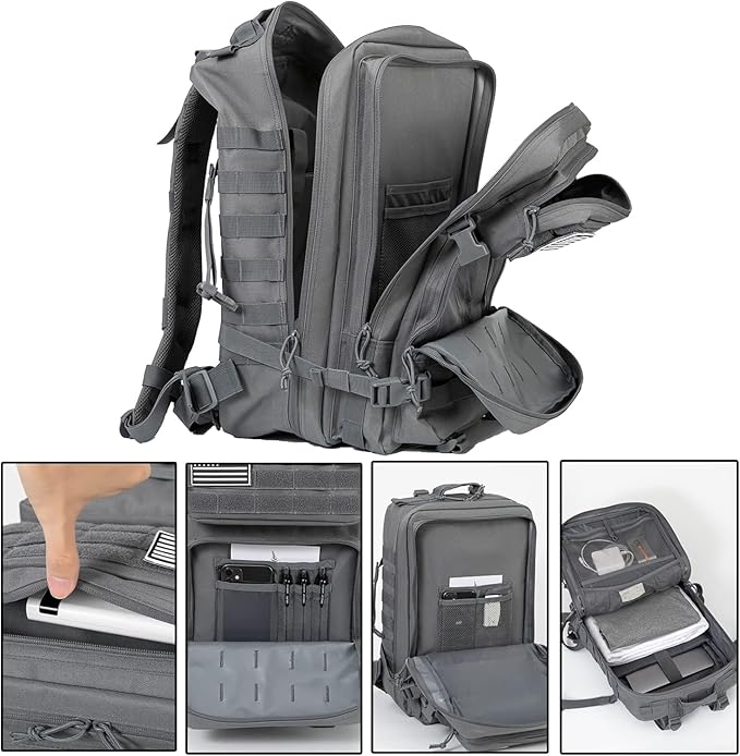 50L Tactical Backpack Training Gym Fitness Bag Outdoor Hiking Camping Army Molle Backpacks for Men Travel (Grey)