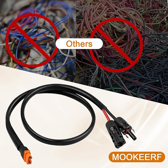 MOOKEERF Solar to XT60i Cable 10AWG with Flame Retardant Protective Sleeving - 8FT Solar Panel to XT60i Adapter Connector XT60i-F Extension Cable for Portable Power Station Solar Generator