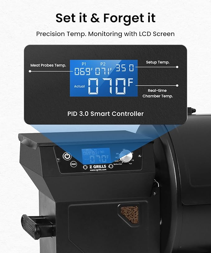 Z GRILLS ZPG-550B2 Wood Pellet Grill &amp Smoker with PID 3.0 Controller 553 sq in Cooking Area Meat Probe Hopper Cleanout 8 in 1 BBQ Grill Outdoor Auto Temperature Control Black