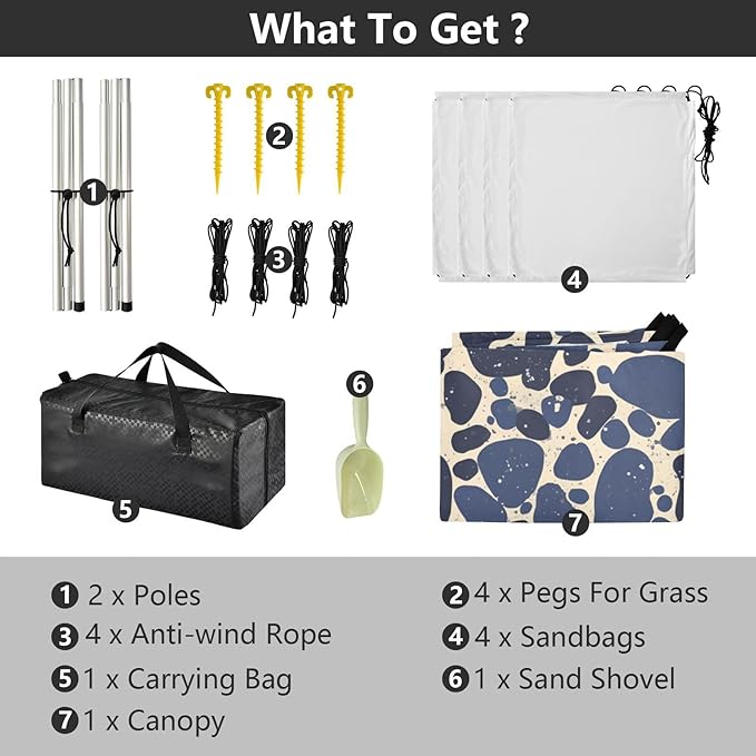 Animal Print Style Medium Slate Blue Foldable Beach Cabana UPF50+ Easy Setup Portable Sun Shelter with Sturdy Poles Sandbags and Shovel for Camping Picnics Backyard