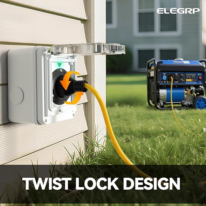 ELEGRP 30 Amp Generator Extension Cord 50 Feet 4-Prong NEMA L14-30P to L14-30R 120/250V Up to 7500W SJTW 10AWG/4C Locking Power Cord for Portable Generators Home Backup UL Standard Compliant