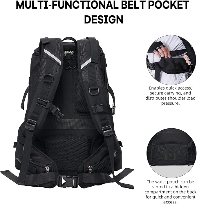 Timeet Tactical Backpack 45L for Men Military Backpack 3 Day Assault Pack with U-Shaped Wide Opening Water-Resistant Hiking Backpack for Travel Camping Survival Molle System (Black 20 Inch)