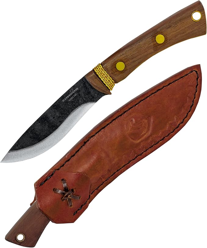 Condor Tool &amp Knife Huron Bushcraft Knife - 1095 High-Carbon Steel Blade - Full-Tang Construction - Ergonomic Walnut Handle - Handcrafted Leather Sheath - Ideal for Bushcraft Camping &amp Surviv