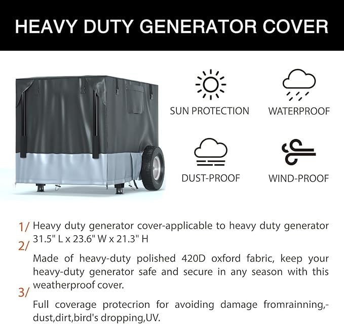 Generator Running Cover Compatible with Generac XT8500EFI GP3600 and Similar Size Generators - Can Be Used While Running