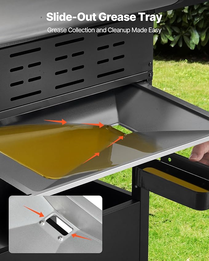 VEVOR Gas Grill 4 Burner Propane Gas Grill with Side Burner 425 SQ.In Grilling Area Carbon Steel Enamel Grates Outdoor 52000 BTU Patio Garden BBQ Grills with Two Side Shelves Stainless Steel