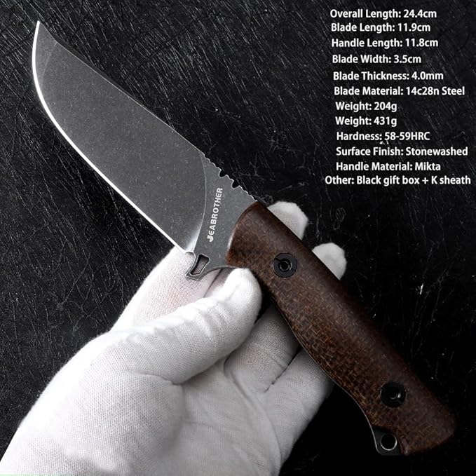 Fixed Blade Fishing Knife - Ideal Outdoor Knife 14C28N Steel - Camping - Hand Tools (B)