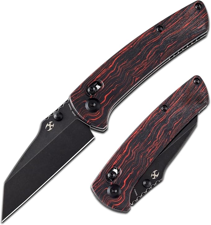 KANSEPT Main Street Pocket Folding Knife 3.36''Black 154CM Sharp BladeBlack and Red G-Mascus Handle with Axis Lock and Thumb Stud Perfect Clip for Camping Hiking Fishing Gift Everyday Carry T1015v5