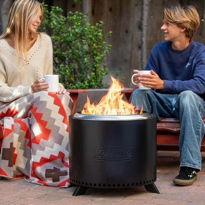 Coleman Cityscapes 15” Smokeless Fire Pit Round Wood Burning Fire Pit Outdoor Accessory for Backyard Deck Patio Black