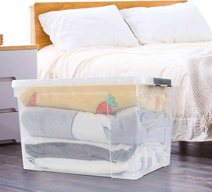 4-Pack 50 L Clear Plastic Storage Bin Large Clear Latch Box with Wheels
