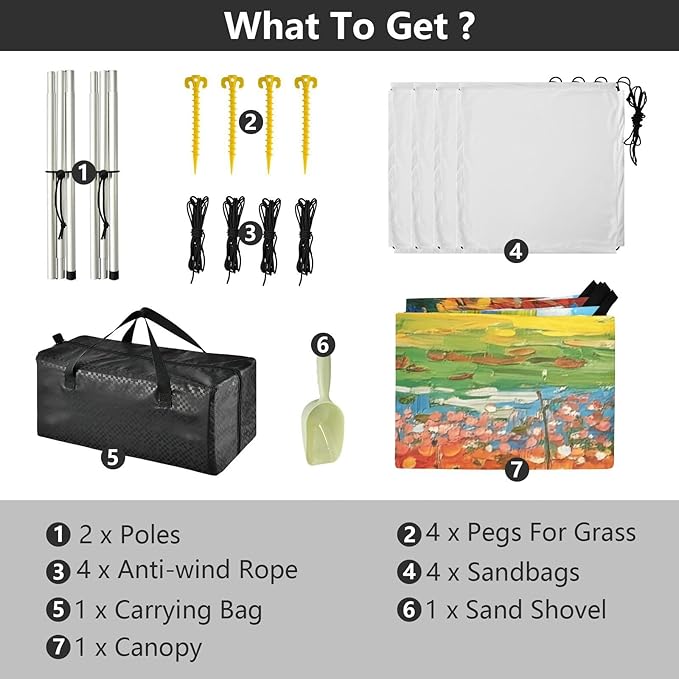 Beach Canopy with Windproof Ropes &amp Sandbags Beach Tent Sun Shade Sun Shelter for Camping Trips Fishing Backyard Fun or Picnics Landscape