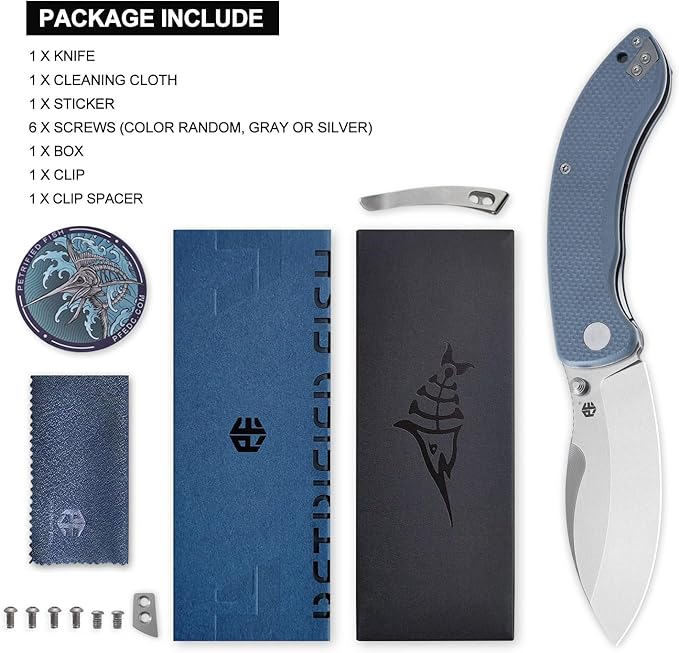 Petrified fish PFB06 Folding Knife3.74 14C28N Steel Stonewashed Blade G10 Handle Folding knife for EDC Camping Outdoor (Blue Stonewashed)