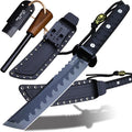 BA-KOR 15.8in Full Tang Japanese Style Outdoor Knife –8mm DC53 Steel Nylon Fiber Handle &ampSheath Hunting Survival Knife+(5.9in) cerium igniter (Black handle and black blade (8mm))