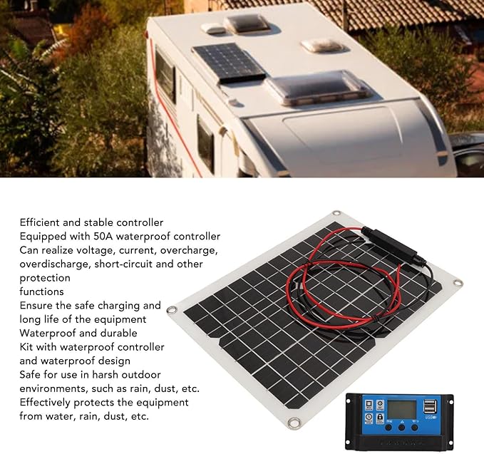 300W Solar Panel Kit DC 12V 24V 50A High Efficiency Solar Charger IP67 Waterproof with Controller for RV Camper
