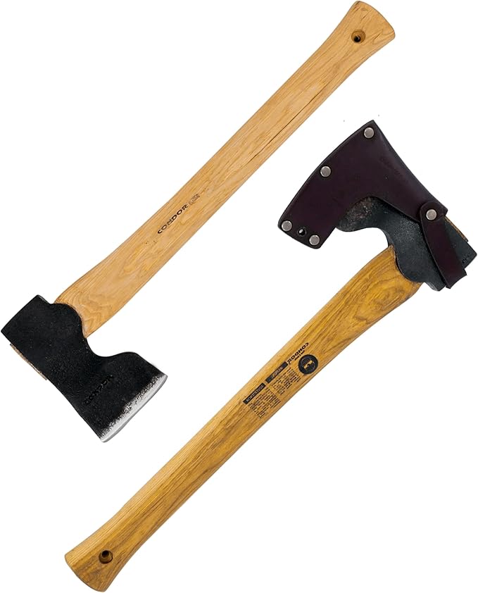 Condor Tool &amp Knife Woodworker Axe 1.5 Lb W/Leather Sheath - 1060 High-Carbon Steel Camping Axe with American Hickory Handle - Perfect for Camping Survival Firewood Splitting &amp Outdoor Craft