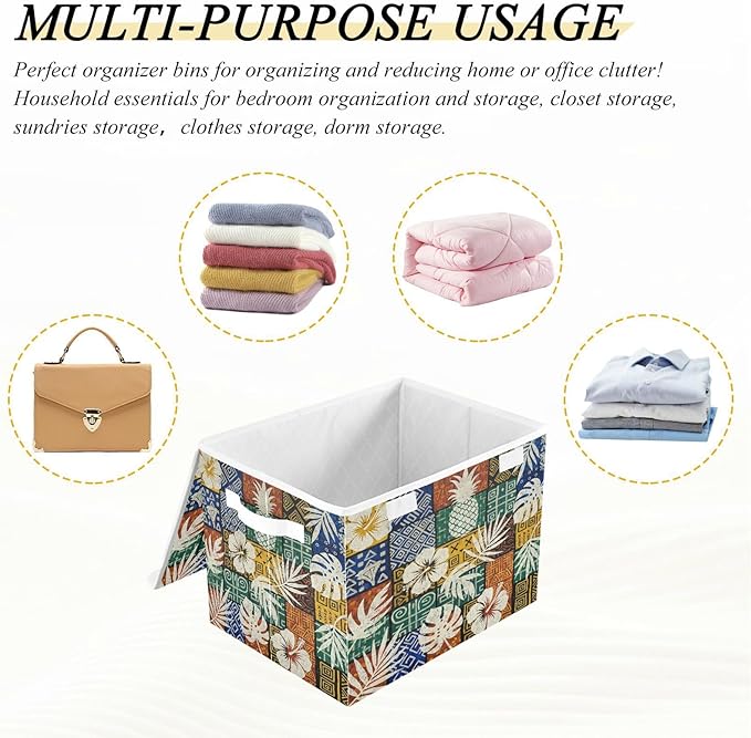 senya Baskets Collapsible Storage Bins with Lids Hawaiian Tribal Storage Boxes Clothes Baskets for Organizing