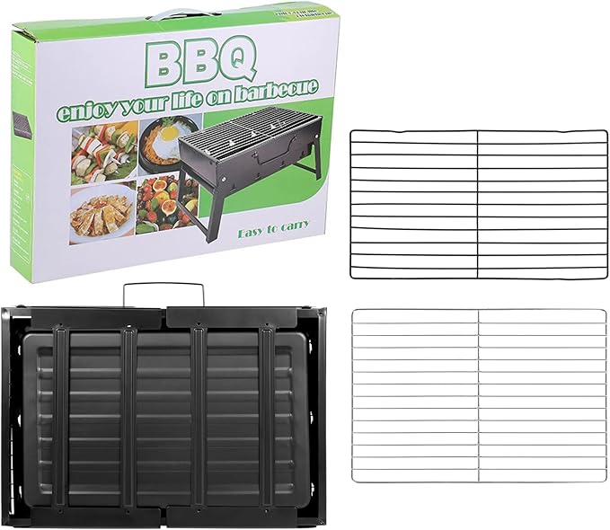 Uten Charcoal Grill BBQ Grill Folding Portable Lightweight smoker Grill Barbecue Grill Small desk Tabletop Outdoor Grill for Camping Picnics Garden Beach Party 17''x11.6''x 2.6''
