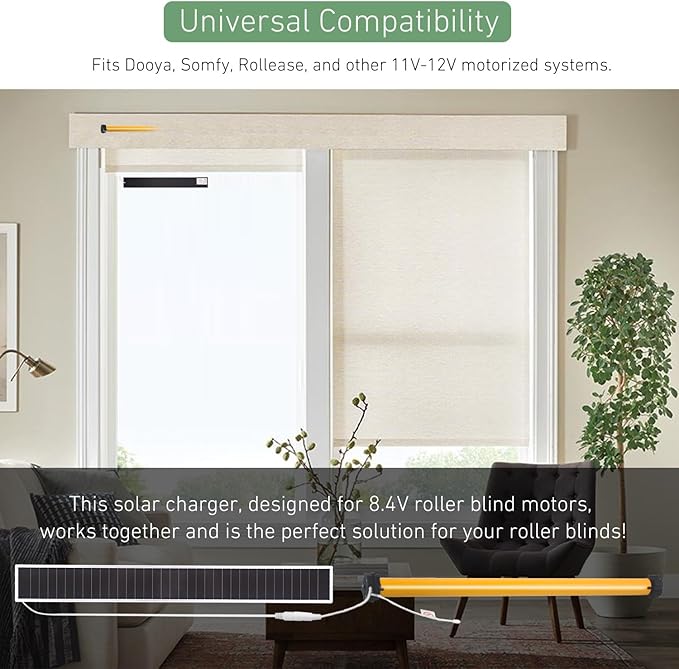 11V 3.5W Solar Panel for Motorized Shades – Dual DC Plugs (5.5x2.1mm &amp 3.5x1.35mm) – Solar Power for RTS Shades &amp Blinds