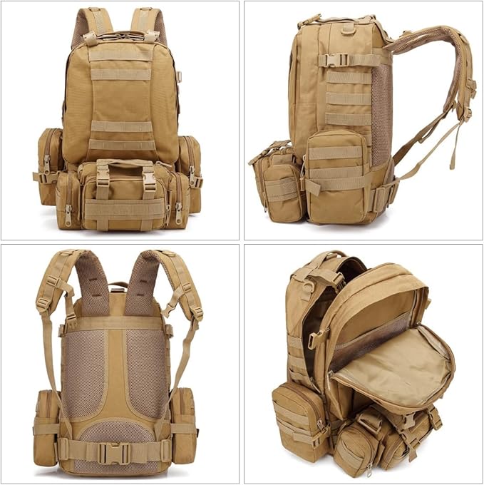 55L Military Tactical Backpack for Men Army 3 Day Assault Pack Large Camping Detachable Rucksack Molle Bag (Mud)