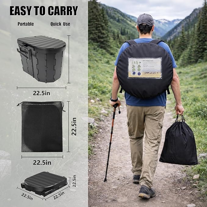 Portable Camping Toilet with Privacy Tent - Foldable Toilet Set for Adults and Elderly - Pop Up Outdoor Restroom for Travel Hiking RV Truck Trailer (Black)