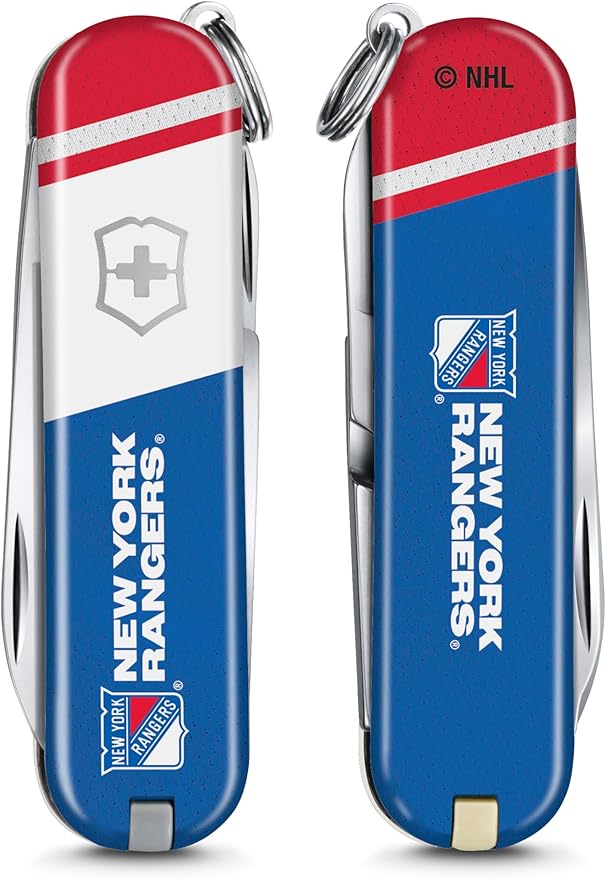 Victorinox Classic SD Swiss Army Knife – Compact 7 Function Swiss Made Pocket Knife with Small Blade Screwdriver and Key Ring – New York Rangers