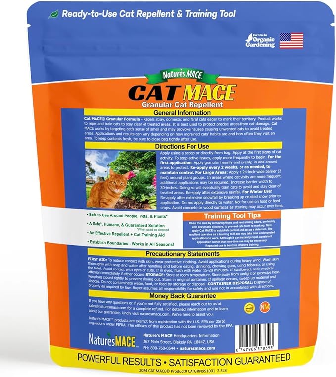 Nature's Mace Cat Mace Granules Outdoor cat Repellent for Yards Gardens and Plants. Safe for People Pets and Plants. Gradual Training Tool. (6 Pounds Granular (Pack of 1))
