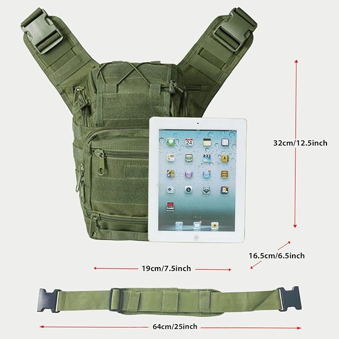 Tactical Backpack for MenMilitary Sport Bag Pack Sling Shoulder Backpack Tactical Crossbody Bag EDC Molle Assault Range Bag Chest Pack for Hiking Camping Outdoor - Green