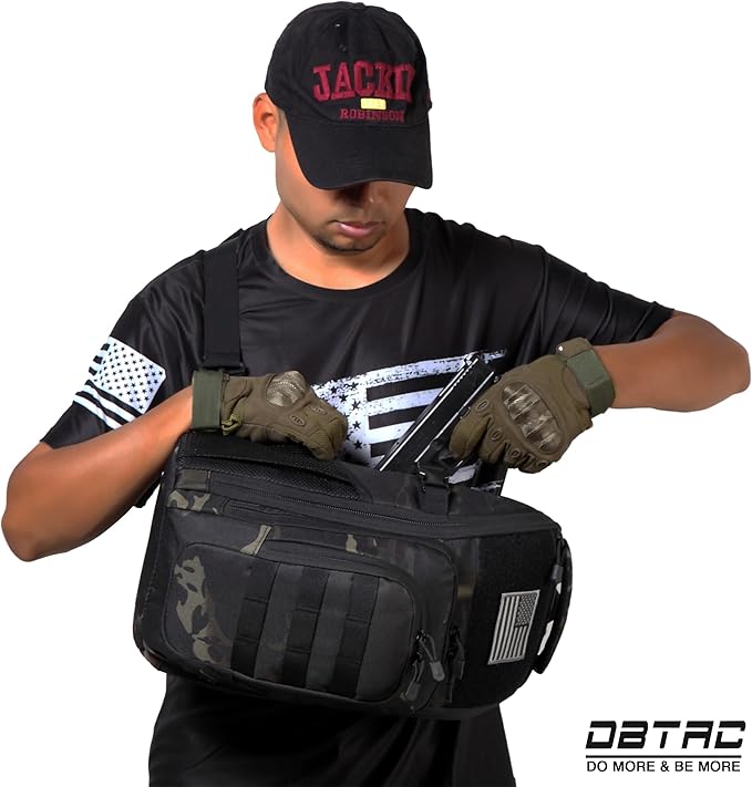 DBTAC Tactical Large Shoulder Chest Pack with Sling + Tactical Lunch Backpack (Charcoal Camo)