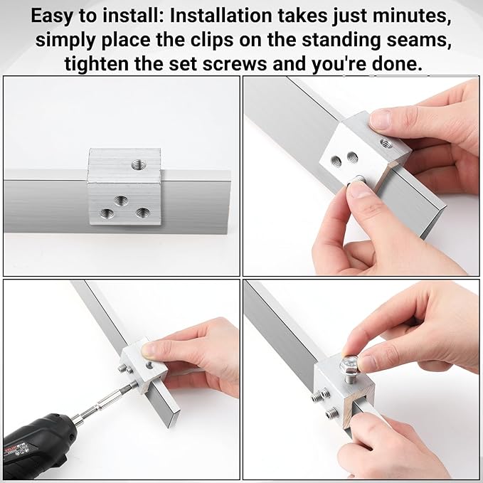 Tandefio 48 Sets Roof Clamp for Standing Metal Roof Standing Seam Bracket Clamp for Heat Cable Snow Guards Solar Panels Module Installation