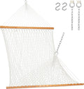 Lazy Daze Hammocks 12FT Double Rope Hammocks 2 Person Hand Woven Cotton Hammock with Spreader Bar for Outside Patio Poolside FIT 13-15 FT Stand Max 450 Lbs Natural 141 x 57 inches