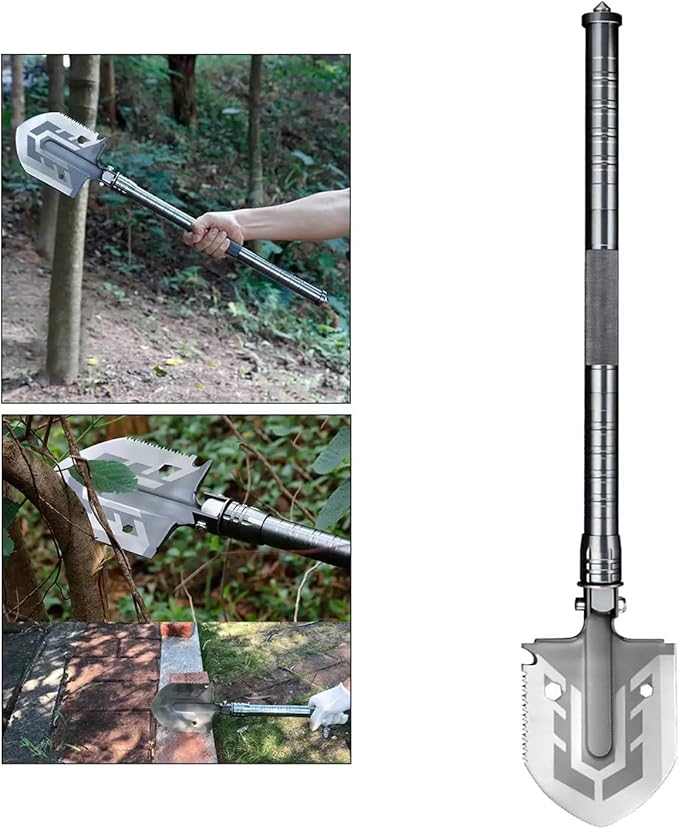 Folding Shovel Survival Multitool Multifunctional Entrenching Tool Portable Collapsible Spade Compatible with Camping Backpacking Trenching