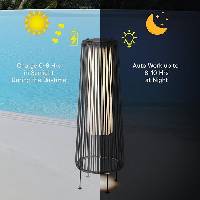 Grand patio 2-Pack Outdoor Floor Solar Light Wicker Solar Patio Lamp Waterproof Outside Deck Lamp for Porch Yard Garden Lawn Decorations - Light Brown Gordes 2 PCS