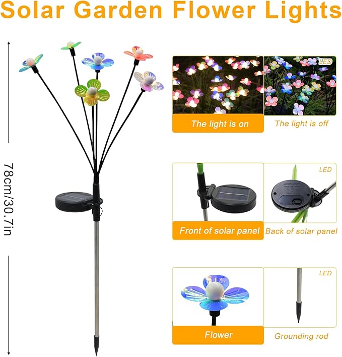 Solar Flower Lights Outdoor Waterproof 4 Pack of 32 LEDs Garden Solar Firefly Lights Decorative for Garden Yard Backyard