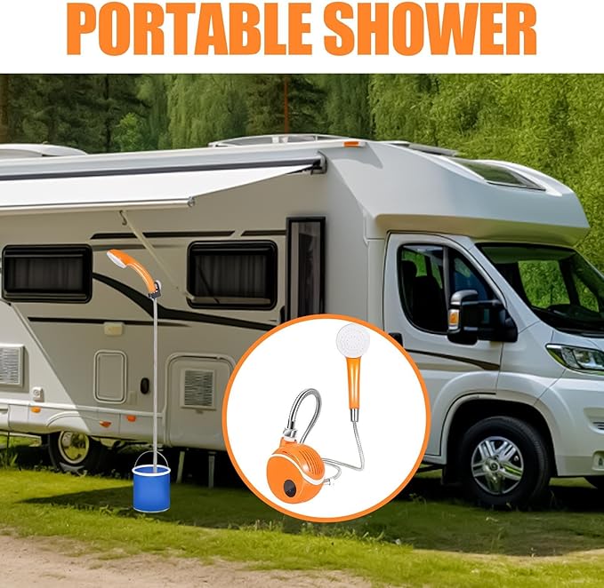 Portable Shower- Lightweight Handheld Sprayer Rechargeable Water Pump Durable Waterproof Design LED Smart Control Panel | Backyard Garden Camping Tent Road Trip Adventures Outdoor Cleaning