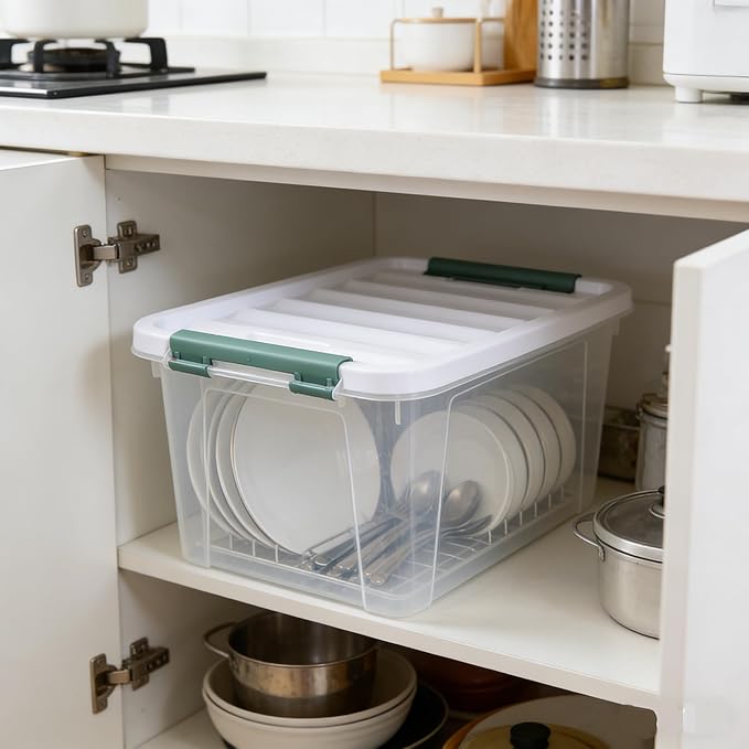20 Quart Stackable Plastic Storage Bins with Lids 6 Pack Durable Nestable Containers Clear Latching Storage Box