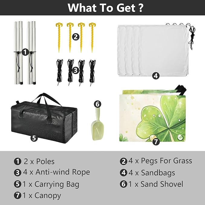 xigua St. Patrick's Day Clover Beach Tent Sun Shelter with Carrying Bag - Silver Coated Oxford Fabric Beach Canopy for Beach Camping Fishing - Includes Windproof Ropes Sandbags &amp Stakes