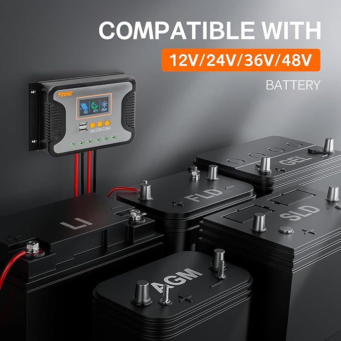 PowMr 30A PWM Solar Charge Controller 12V 24V 36V 48V Auto LCD Display and Dual USB Output Fit for AGM Gel FLD Lead-Acid and Lithium Battery【Update Version】