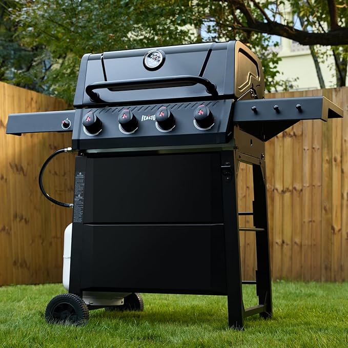 Feasto 4-Burner Propane Gas Grill 36000 BTU Outdoor Patio BBQ with Dual Side Tables Porcelain-Enameled Cookbox &amp Porcelain-Enameled Cast-Iron Grates for Deck Parties &amp Patio BBQ 559 Sq. In