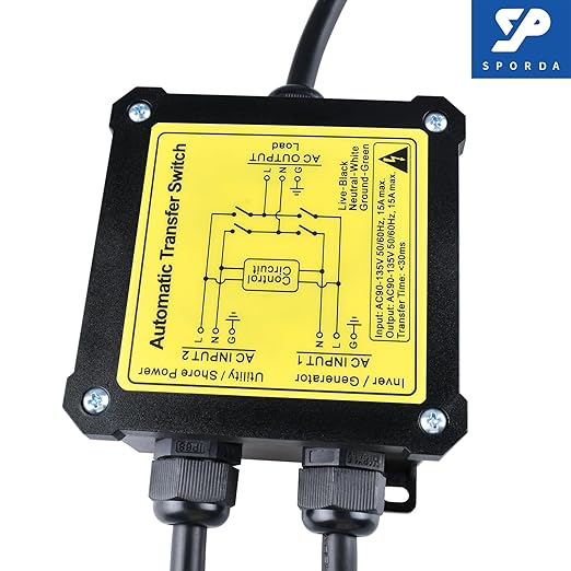 AC120V 15Amp Automatic Transfer Switch ATS Auto Transfer Switch with Core Wires and NEMA 5-15P