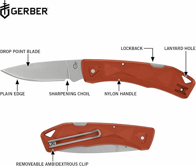 Gerber Gear LST Ultra - Lightweight EDC Knife - Survival Tactical Tool for Hiking Camping &amp Outdoor - Compact Folding Pocket Knife - Stainless Steel Blade - Made in USA - Orange