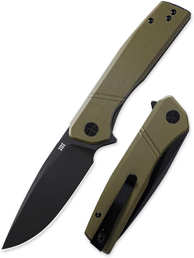 IOI Task Force I51584 Tactical Pocket Knife for Men – 14C28N Black Titanium PVD Folding Blade G10 Handle EDC Folding Knife with Clip Enhanced with Custom Left-Side Clip for Camping &amp Everyday C