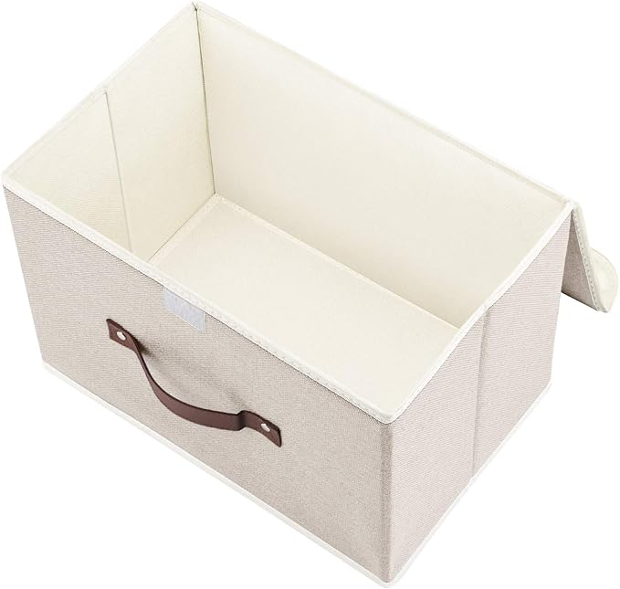 TYEERS Collapsible Storage Boxes Washable Fabric Storage Bins with Lids 14.9x9.8x9.8 inches 2 Pack Beige