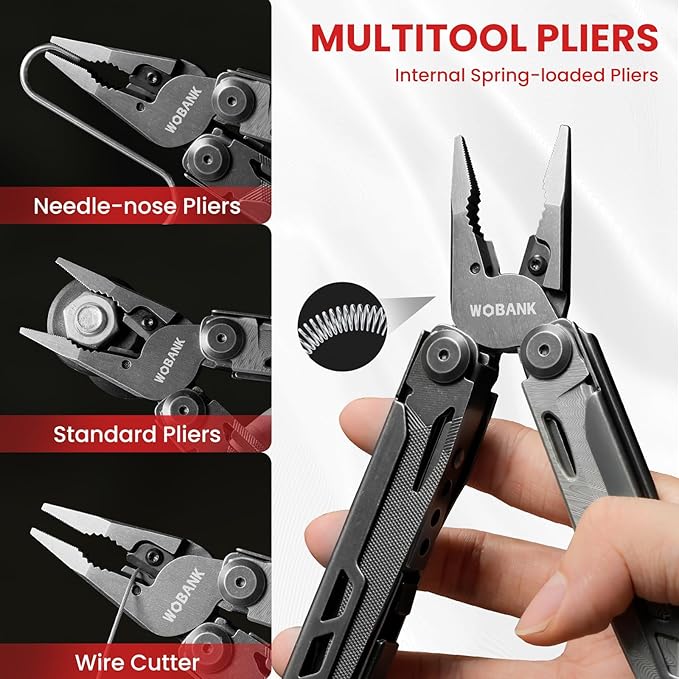 Multitool 16-in-1 Stainless Steel Multi Tool Pliers with Adjustable Hex Wrench Damascus Pocket Knife Nylon Sheath for Survival Camping and Hunting Hiking Simple Repair