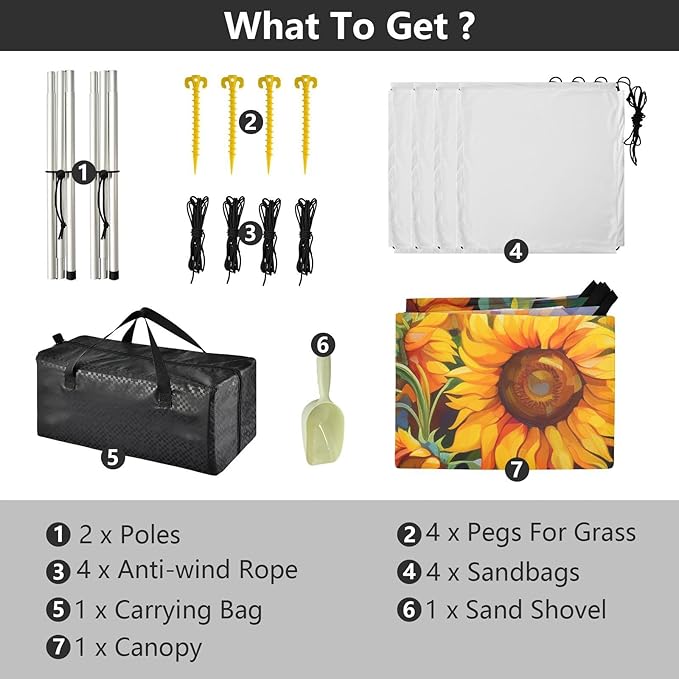 ALAZA Blooming Field of A Sunflowers Beach Tent Sun Shelter Portable Canopy Sunshade for Outdoor Camping Picnics Backyard Fun 10x9 ft