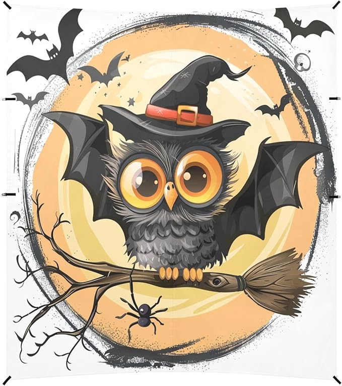 ALAZA Witch Owl Halloween Beach Tent Sun Shelter UPF50+ Protection Beach Shade Canopy w/ 4 Sandbags for Outdoor Camping Fishing Backyard Fun Picnic 10x9 ft